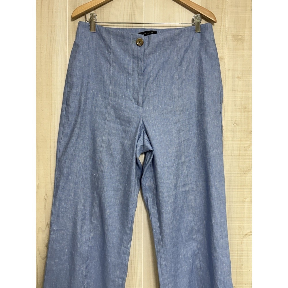 Ann Taylor Linen Trouser Pants 8 N B Blue Wide Leg Coastal Resort - Picture 3 of 10